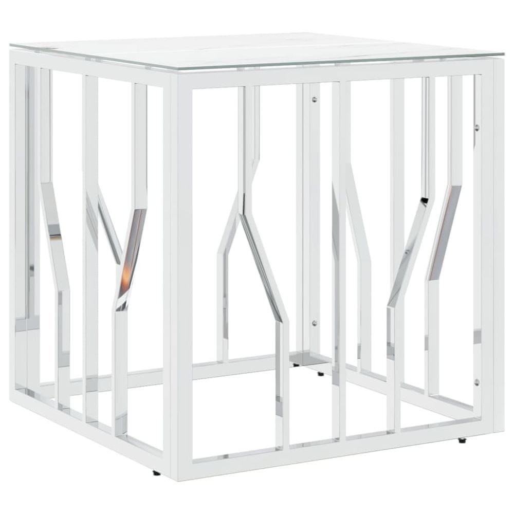 Vidaxl Konferenčný stolík strieborný 50x50x50 cm nerezová oceľ a sklo
